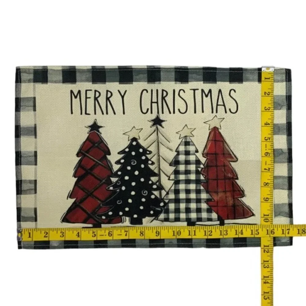 Christmas Placemats Primitive Farmhouse Buffalo Plaid Check Neutral  17.5 X 12